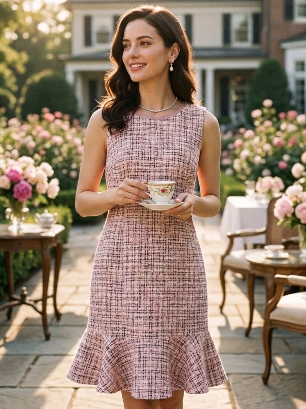 Gal Meets Glam Annika Pink Tweed Midi Dress Ruffle Hem NWT Size 4